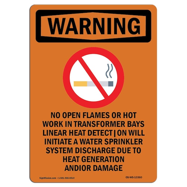 OSHA WARNING Sign, No Open Flames Or W/ Symbol, 14in X 10in Aluminum, 10" W, 14" L, Portrait